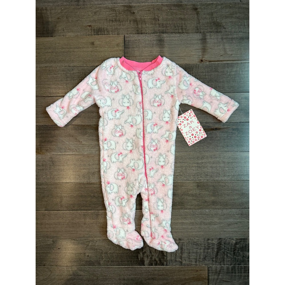 Zak & Zoey Pink Fleece Elephant Unicorn Footed Sleeper Pajama Size 0-3 Months